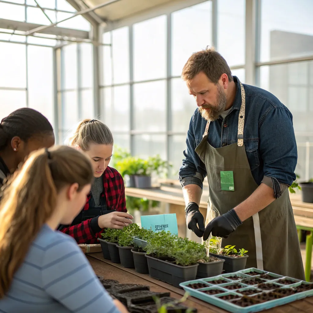 Instructor teaching gardening basics in a workshop