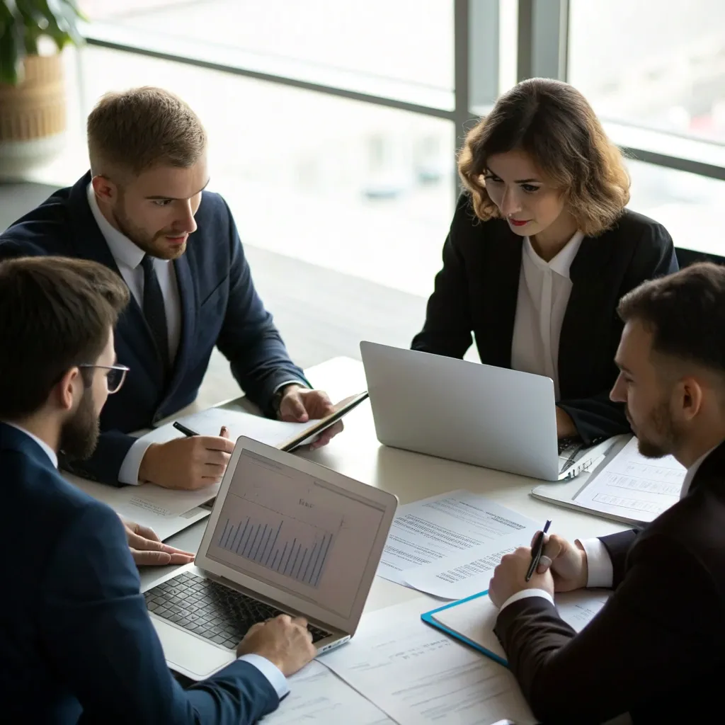 Business professionals discussing at a meeting table