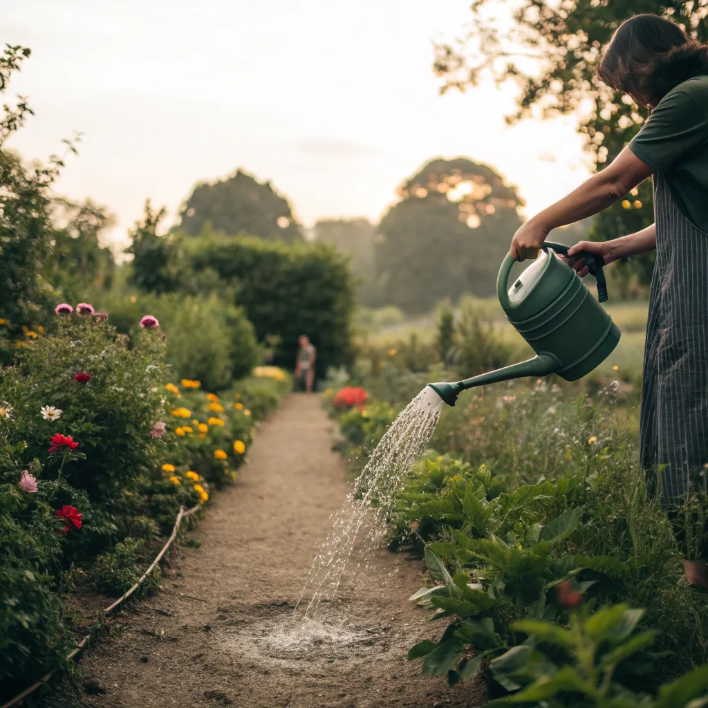 Watering plants in the garden